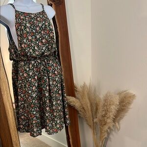 Floral Elegance Midi Dress - Green and Pink